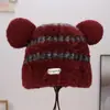 Moda Nueva Otoño e Invierno Estilo Coreano Sombrero de Punto Versátil con Decoración de Orejas para Circunferencia de Cabeza Grande, Adelgazante de Rostro, Dulce Sombrero de Felpa