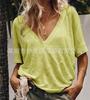 Deseo Amazon eBay Explosiones europeas y americanas Nueva camiseta casual de color sólido de manga corta con cuello en V profundo para mujer Top de seis colores