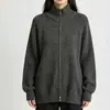 Nuevo cárdigan de punto con doble cremallera, de otoño e invierno, para mujer, suelto, acanalado, suave, de manga larga, talla grande, abrigo suéter