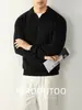 Ropa de punto de alta gama, cálida, suave, de lana modal, con cuello de gaviota, para hombre, estilo retro de trabajo, color liso, tejido cálido, otoño e invierno