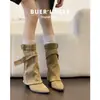 Botines Cortos de Moda para Mujer para Verano, Nuevo Estilo con Tacón Grueso, Elegantes Puntiagudos, Botines que Estilizan a Media Pantorrilla, Botas de Montura Martin
