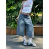 Shorts de Mezclilla Lavada Estilo Retro Americano para Mujer, Estilo Veraniego High Street, Diseño Adelgazante, Pantalones Anchos Rectos Holgados Cortos