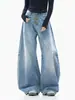 Calça de Sarja Vintage Casual Solta de Perna Larga com Design Flare, Jeans Sickle Lavado para Homens e Mulheres