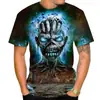Camiseta de Impresión Digital 3D Nueva Transfronteriza Música Rock Cuello Redondo Manga Corta Metal Pesado Moda Casual 3D Digital