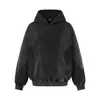 Moletom com capuz liso, desgastado e lavado para homens, moletom largo patchwork retro punk de lona para primavera e outono