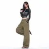 Jeans de trabajo de pierna ancha, estilo francés, color naranja joven, azul, multibolsillos, para mujer, corte holgado, adelgazantes, modernos, versátiles y de largo hasta el suelo