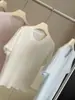 Camiseta de Manga Corta de Punto de Seda Helada con Pedrería de Industria Pesada para Mujer, Nuevo Diseño Hueco de Verano, Top de Temperamento Francés de Alta Clase