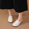 Versão em couro macio~ Mules simples estilo francês vintage para mulheres, chinelos de encaixe preguiçosos com aumento interno de altura e bico fechado