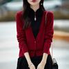 Cárdigan de Lana de Dos Piezas Falsas Estilo Chino para Mujer Cuello Cheongsam Suéter Tejido de Punto Chaqueta de Dos Piezas Falsas Estilo Chino para Mujer
