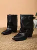 Botas Europeias e Americanas para Comércio Exterior Tamanho Grande Meia-Canela Femininas 2026 Outono/Inverno Novas Simples de Cano Largo Salto Grosso Bico Fino Moda