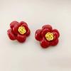 Pendientes de camelia de estilo europeo y americano con esmalte esmaltado, estilo Chanel, elegantes, sencillos y ligeros, de lujo, para mujer, pendientes retro franceses