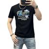 Direto da fábrica 2024 nova camiseta de algodão mercerizado de manga curta masculina com relevo strass gola redonda meia manga uma geração de cabelo