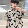 Camisa Infantil Masculina de Manga Curta Estampada Tamanho Médio Roupa de Verão Infantil Fina Estilosa Fashionável Estilo Coreano Cardigan Lel Tendência