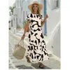 Vestido Estampado de Verano 2026, Estilo Europeo y Americano, para Mujer, Vestido Largo Holgado Estilo Vacaciones, Cuello Redondo Manga Corta Vestido de Playa
