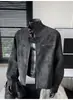 Jaqueta de Couro PU Tie-dye Americana Masculina Primavera Outono Corte Justo Gola Alta de Piloto Roupa Externa Estilosa Bonita Toque de Luxo Jaqueta de Baseball