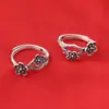Anillo de Plata de Ley 99% Plata Pura Soporte Pequeño de Flor Rama de Ciruelo Anillo Retro Boca Vieja Viva Anillo Ajustable para Dedo Índice