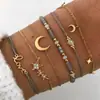 Pulsera tejida de seis piezas para mujer con combinación de cuentas, colgante de estrella de cinco puntas y luna con letras, de fábrica transfronteriza, nuevo modelo