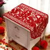 Funda de Tela para Mesita de Noche de Dormitorio Estilo Chino con Dragón y Fénix de Recorte de Papel Rojo, Carácter de Doble Felicidad, Decoración para Habitación de Bodas, Tela de Cubierta Calada para Arreglo de Habitación de Bodas
