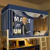 Cortina retráctil para litera de dormitorio sin instalación, cortina de cama totalmente opaca con mosquitero integrado para dormitorios de estudiantes