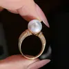 Acessórios DIY: Prata de lei S925, montagem de anel de pérola elegante e luxuosa, base de anel feita à mão, abertura ajustável, tamanho 10-11