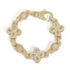 Hebilla de Diamantes Completa Transfronteriza Europea y Americana Cadena de Bolas de Trébol de Cuatro Hojas Joyería Hip-Hop Accesorios de Moda Pulsera de Piedras Preciosas de Zirconia Colorida