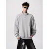 Moletom preto com gola alta e zíper parcial estilo retrô americano, pulôver masculino da moda de outono com corte solto, peça externa esportiva e casual