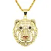 Collar con colgante de cabeza de tigre hueca tridimensional nuevo y creativo europeo y americano, cadena de suéter para hombre de moda, accesorios con colgante de diamantes completos