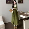 Conjunto Maternidade Outono Inverno Novo Macacão de Veludo Cotelê Vestido Camada Base de Tricô Cobertura da Barriga Linha A Barra Larga Vestido Longo Conjunto de Duas Peças