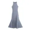 Para Aliexpress Popular Estilo Europeu e Americano Cruzado Feminino Sem Mangas Gola Redonda Tecido Triangular Tule Vestido Longo