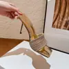 Sandalias de Verano 2026 Estilo Nuevo con Tacón Fino y Pedrería para Mujer, Calzado de Exterior Tacones Altos de Correa Única Estilo Ysl para Mujer
