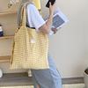 2024 Nuevo Bolso de Hombro de Lana a Cuadros Bolso de Hombro Literario para Estudiantes Universitarios Bolso de Lona Portátil de Gran Capacidad