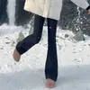 Jeans boca de sino preto para outono e inverno para mulheres, plus size, adequado para tipos de corpo pera, cintura alta, modelador, casual e elástico