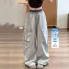 Pantalones de trabajo grises de secado rápido con dobladillo curvo para mujer y hombre, nuevo de verano 2026, finos, deportivos, holgados, versátiles, de pierna ancha, casuales