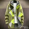 Cardigan com zíper e capuz de algodão para homem, padrão irregular transfronteiriço, estampa colorida, modelagem solta, venha para a foto, DIY