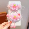 Diadema de Flor de Malla Floral para Niña Pequeña Colgante de Cereza Fresca Banda Elástica Peinado de Dos Chongos para Bebé Accesorio para el Cabello Dulce Versátil