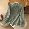 Foto Real de Camisa Cuadros Verdes Estilo Japonés para Mujer, Otoño 2026 Nueva Versátil Casual de Algodón con Volantes