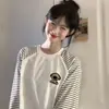 Camiseta de Manga Larga con Cuello Redondo y Empalme, Moda Versátil Estilo Perezoso Ins para Mujer, Nuevo Diseño 2025, Top con Rayas Contrastantes