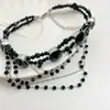 Collar de Borla de Cuentas Multicapa Chica de Especias Oscuras para Mujer Moda Versátil Nicho Diseño de Lujo Ligero Cadena para Clavícula Tendencia