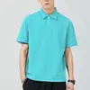 Camisa Polo Masculina Excedente de Exportação de Verão Primavera e Verão Tendência Cor Sólida Gola Lapela Pesada Casual Manga Curta Camiseta
