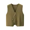 Comercio Exterior 2025 Otoño e Invierno Nuevo Moda Retro Botón Diagonal Cuello en V Casual Chaleco de Punto para Mujer Suave Cera Capas Chaleco de Lana