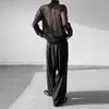 Camiseta de Malla con Cuello de Pila de Moda para Hombre, Ropa con Protección Solar Verano 2026, Diseño Minimalista Hueco, Top Delgado de Manga Larga