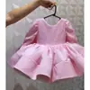 Vestido de Primera Cumpleaños Rosa de Lujo Ligero para Bebé Niña con Lazo Grande, Dulce Vestido de Princesa, Vestido de Niña con Falda Voluminosa