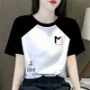 Camiseta Estampada de Manga Corta con Bloques de Color Patchwork Estilo Diseñador para Mujer, Talla Grande, Top Adelgazante, Comercio Exterior Transfronterizo