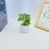 Película de Tela de Seda Simulada de 8 Folhas Planta Verde em Vaso Layout de Fundo de Foto Vaso de Flores de Plástico Mini Bonsai de Mesa para Sala de Estar