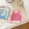 Chal de Punto para Niña Camiseta de Manga Larga Estilo Primavera y Otoño Top de Bebé Rayado con Parches Camiseta Básica Elegante para Niños