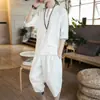 Terno de Linho Masculino Estilo Chinês Masculino 2022 Novo Verão Algodão e Linho Manga Curta Camiseta Verão Masculino Camiseta Tang