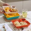 Prato de Dumpling de Plástico Estilo Japonês Prato de Dumpling com Prato de Vinagre Criativo Quadrado Doméstico Prato de Sushi Prato de Lanche Prato para Molho Prato de Jantar