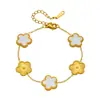 Brincos de tarracha flor de cinco pétalas em aço titânio pulseira colar conjunto concha de madrepérola flor de cinco folhas conjunto de joias em aço inoxidável não desbota feminino