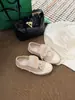 Estilo Coreano~Diseño de Parches de Lino con Tapa Abatible, Transpirables, de Encaje para Uso Diario, Suela Plana, Zapatillas Casuales de Moda Retro, Zapatos Blancos