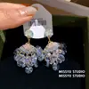 ¡Borla Morada con Forma de Abanico de Cristal! Aretes de Borla con Forma de Abanico de Vidrio de Zirconia, Aretes de Lujo Ligero de Gama Alta, Accesorios para Orejas Simples y de Moda al por Mayor